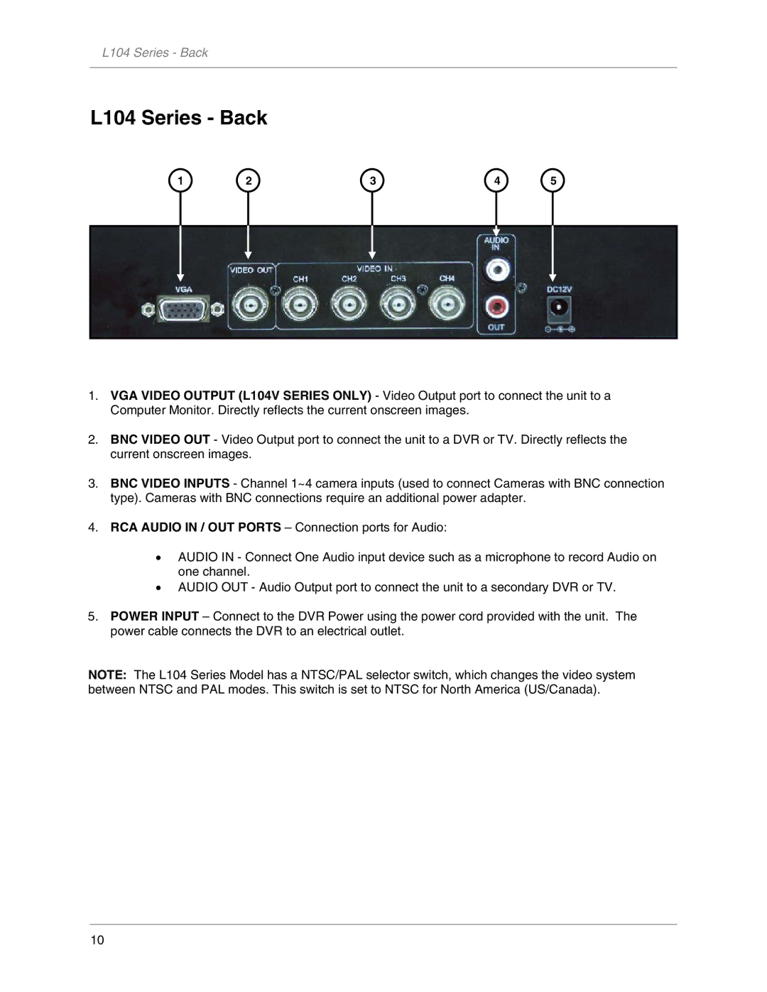 LOREX Technology L104V Series instruction manual L104 Series Back 