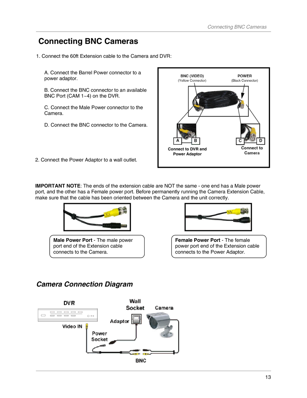 LOREX Technology L104V Series instruction manual Connecting BNC Cameras, Camera Connection Diagram 