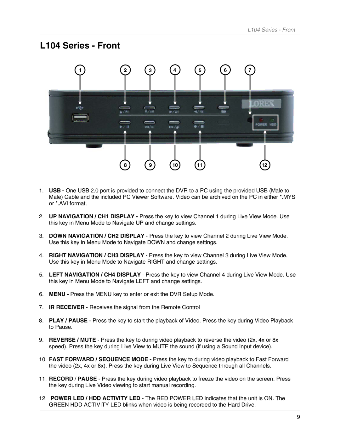 LOREX Technology L104V Series instruction manual L104 Series Front 