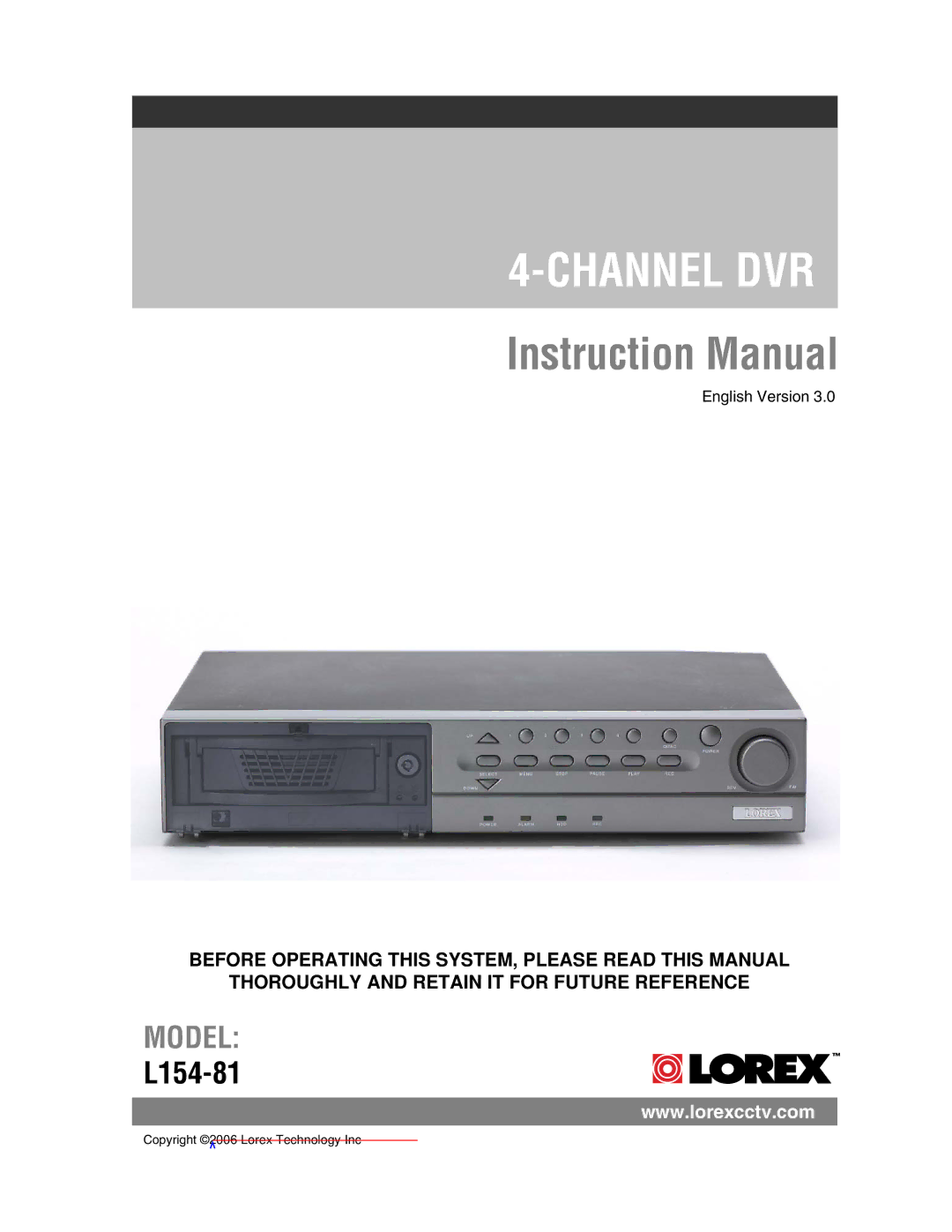 LOREX Technology L154-81 instruction manual Channel DVR 