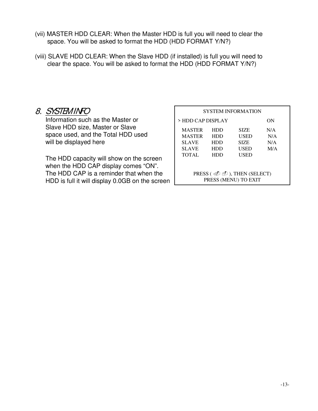 LOREX Technology L154-81 instruction manual System Info 