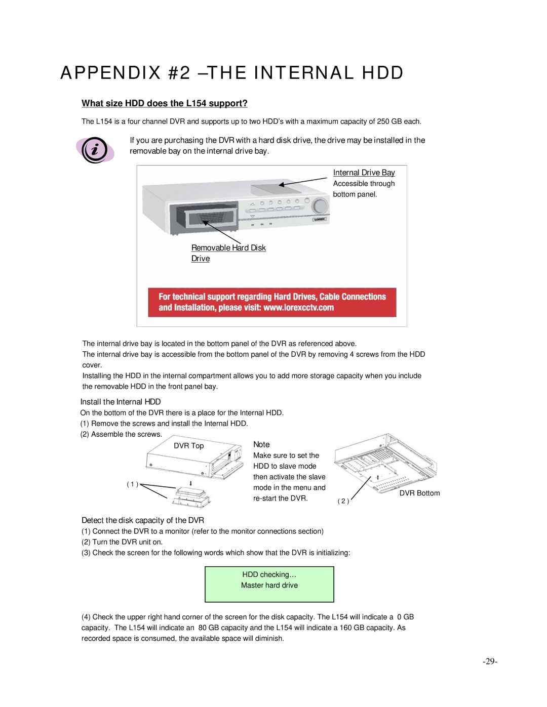 LOREX Technology L154-81 instruction manual Appendix #2 -THE Internal HDD 