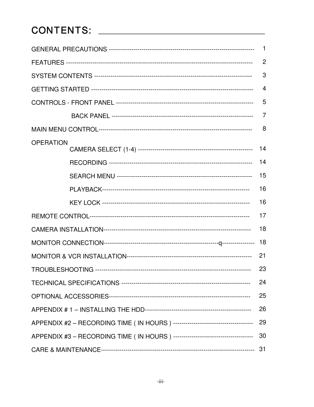 LOREX Technology L154-81 instruction manual Contents 