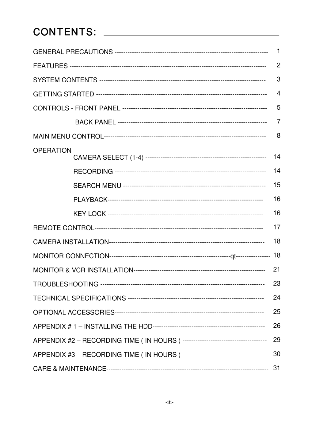 LOREX Technology L154-81 instruction manual Contents 