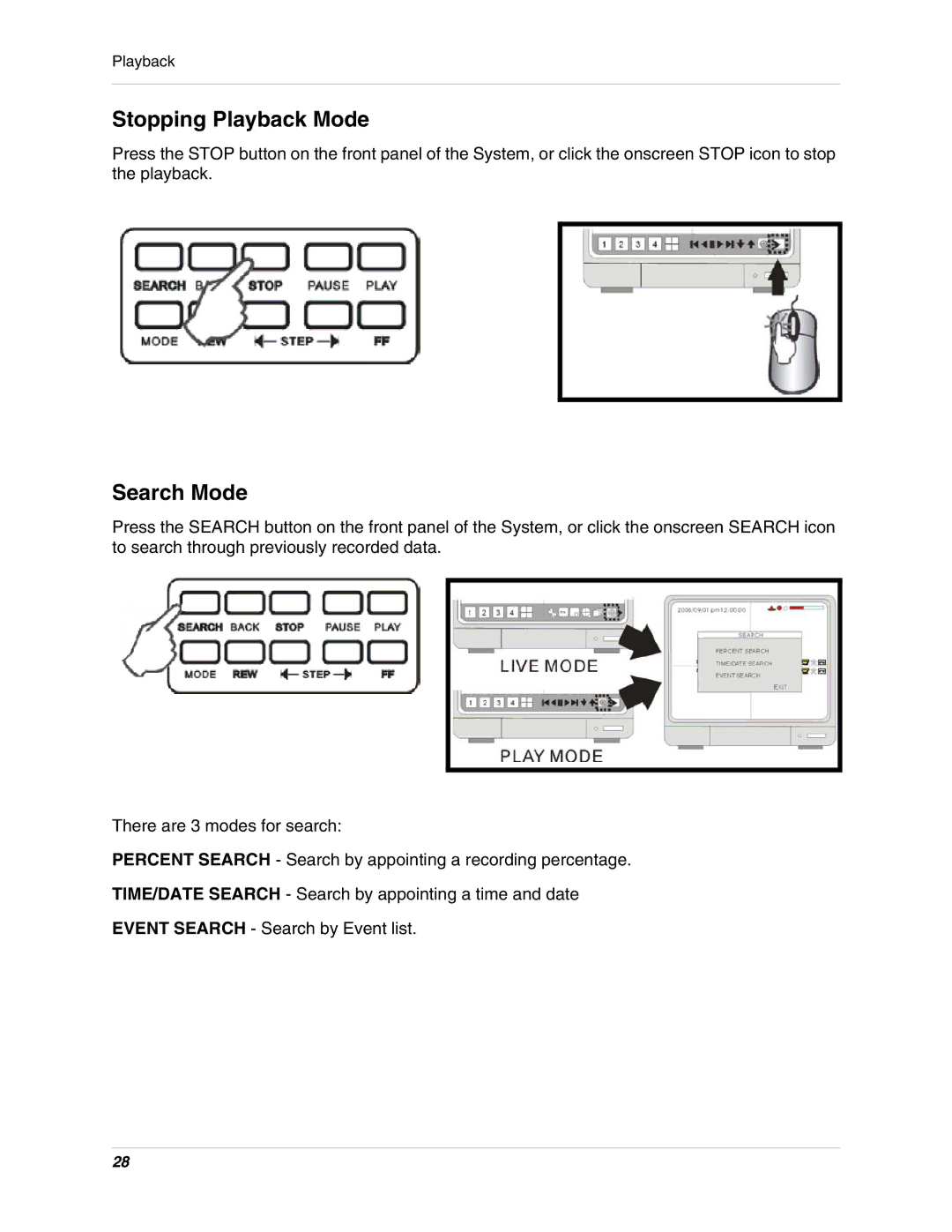 LOREX Technology L15D400 instruction manual Stopping Playback Mode, Search Mode 