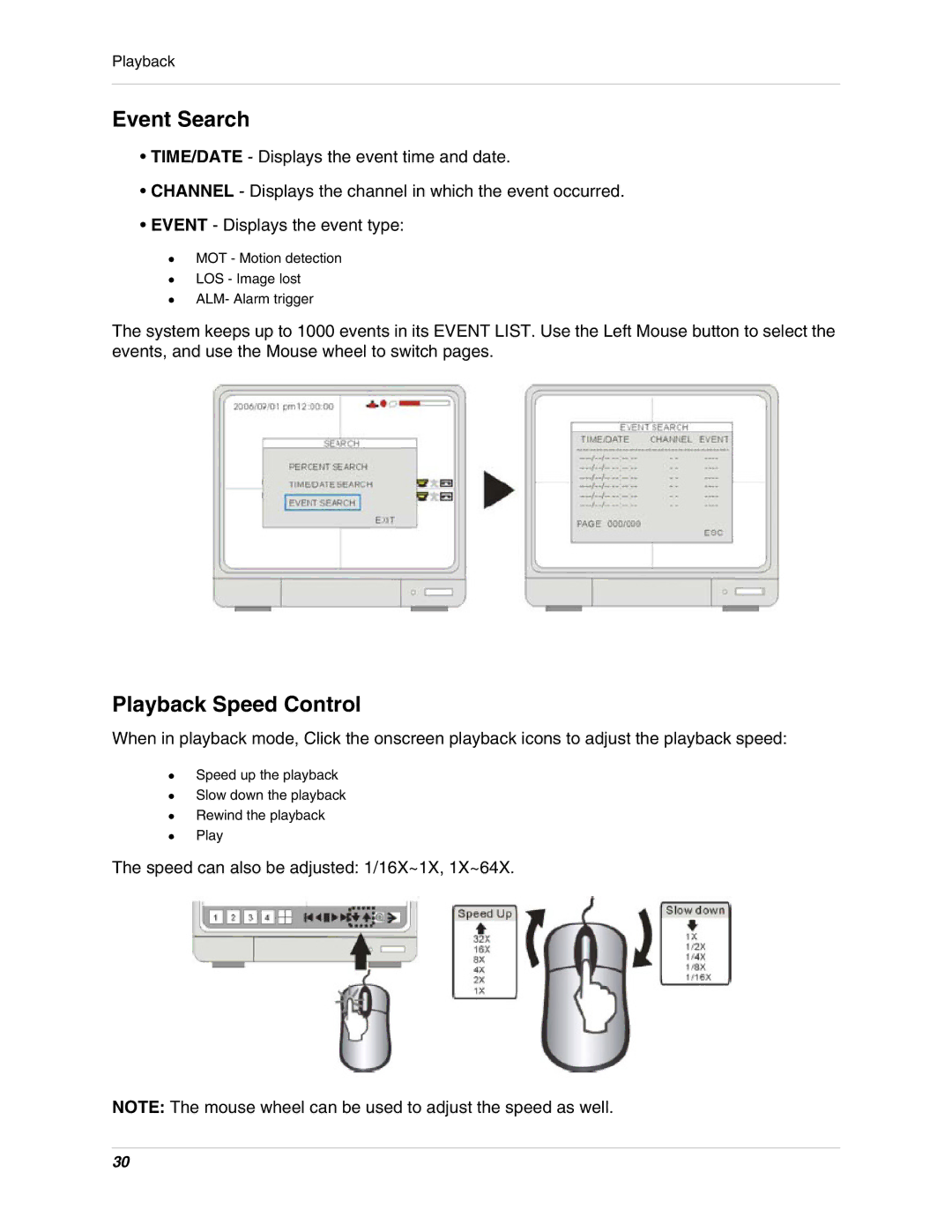 LOREX Technology L15D400 instruction manual Event Search, Playback Speed Control 