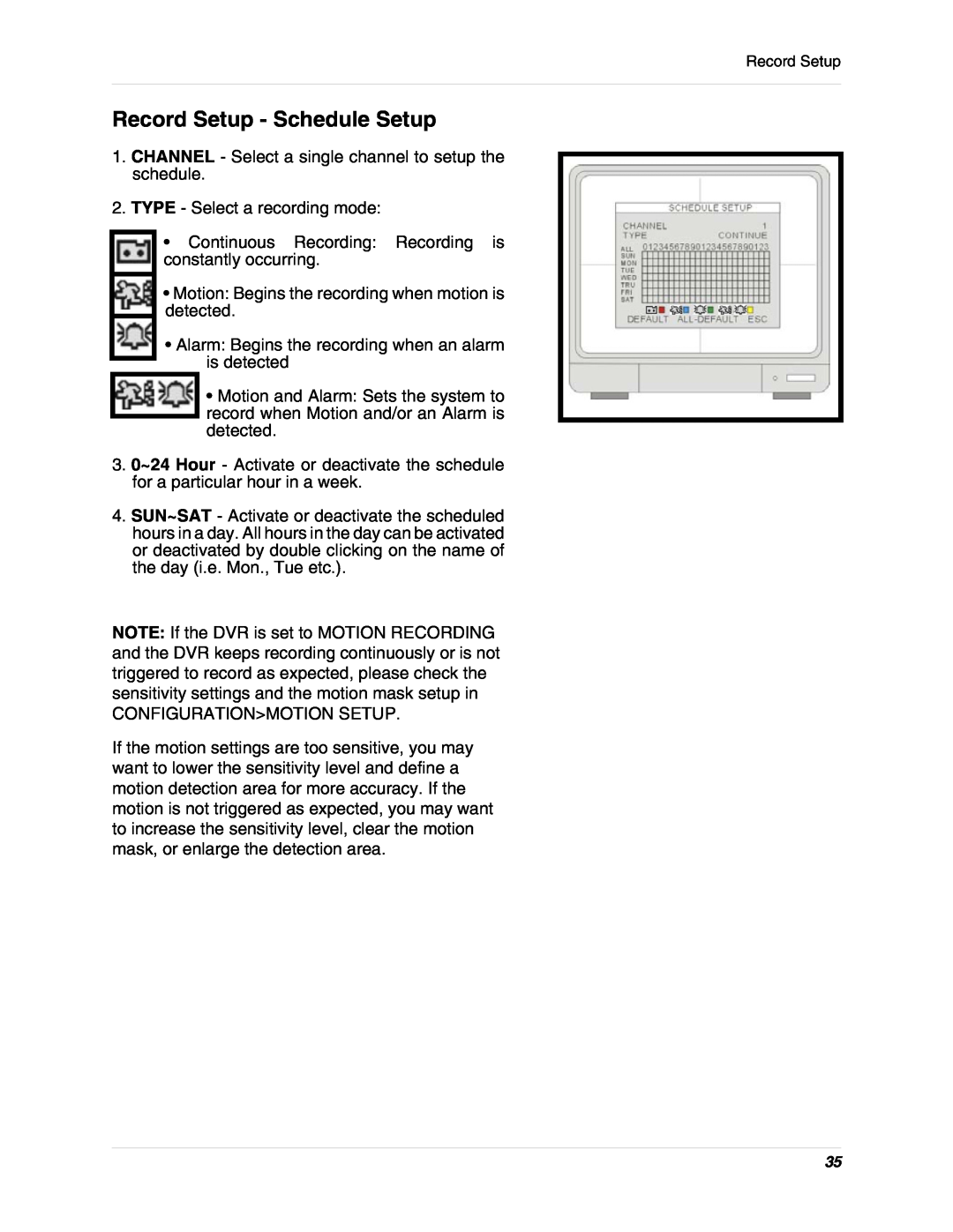 LOREX Technology L15D400 instruction manual Record Setup - Schedule Setup 