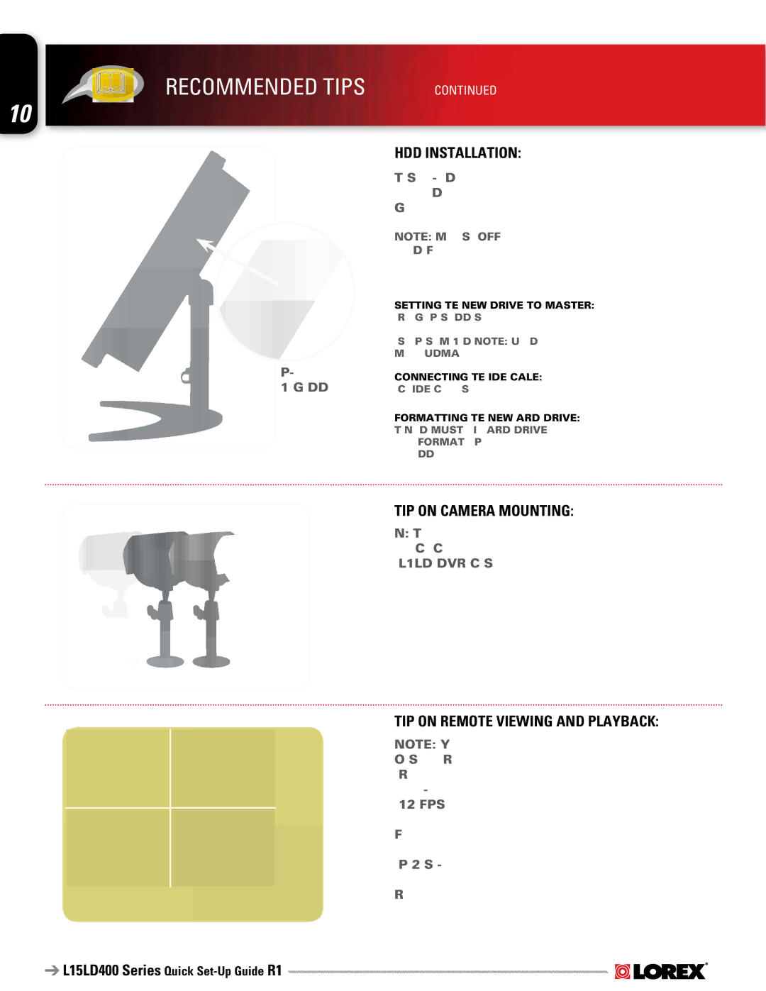 LOREX Technology L15LD400 Series specifications HDD Installation, TIP on Camera Mounting TIP on Remote Viewing and Playback 