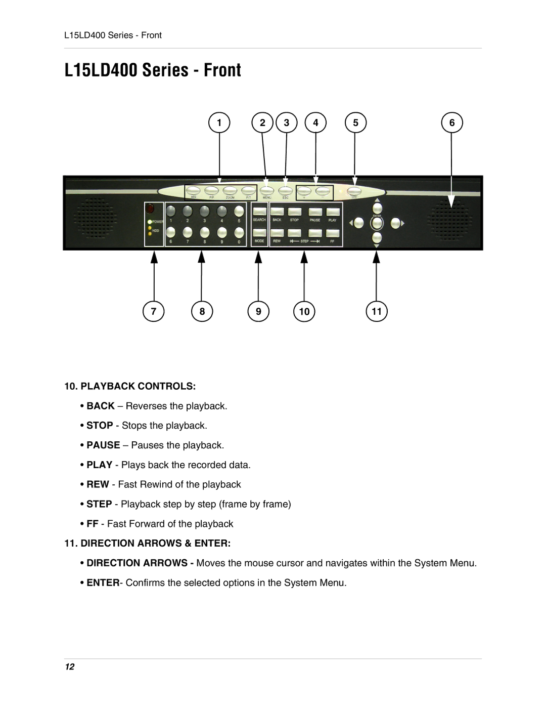 LOREX Technology L15LD400 instruction manual Playback Controls, Direction Arrows & Enter 