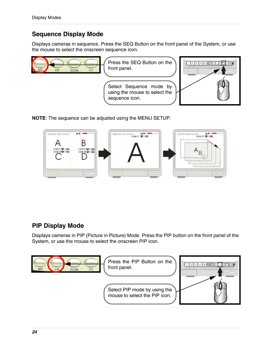 LOREX Technology L15LD400 instruction manual Sequence Display Mode, PIP Display Mode 