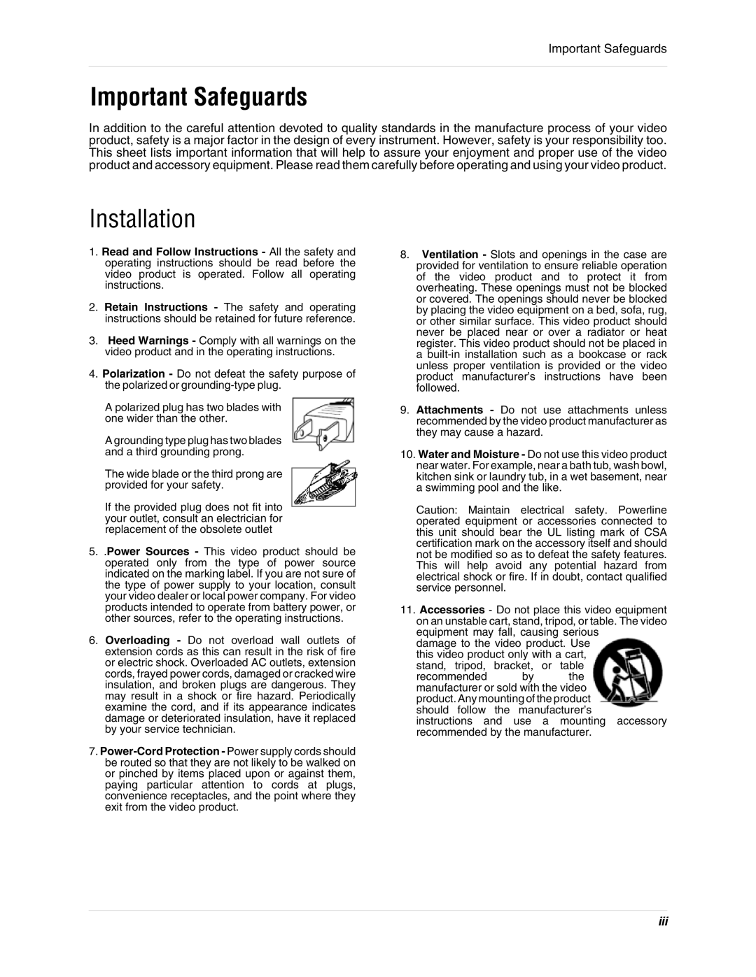 LOREX Technology L15LD400 instruction manual Important Safeguards, Installation 