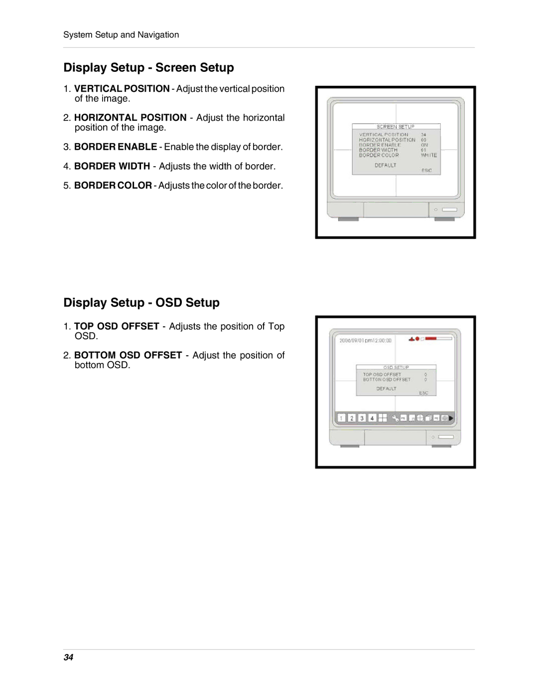 LOREX Technology L15LD400 instruction manual Display Setup Screen Setup, Display Setup OSD Setup 