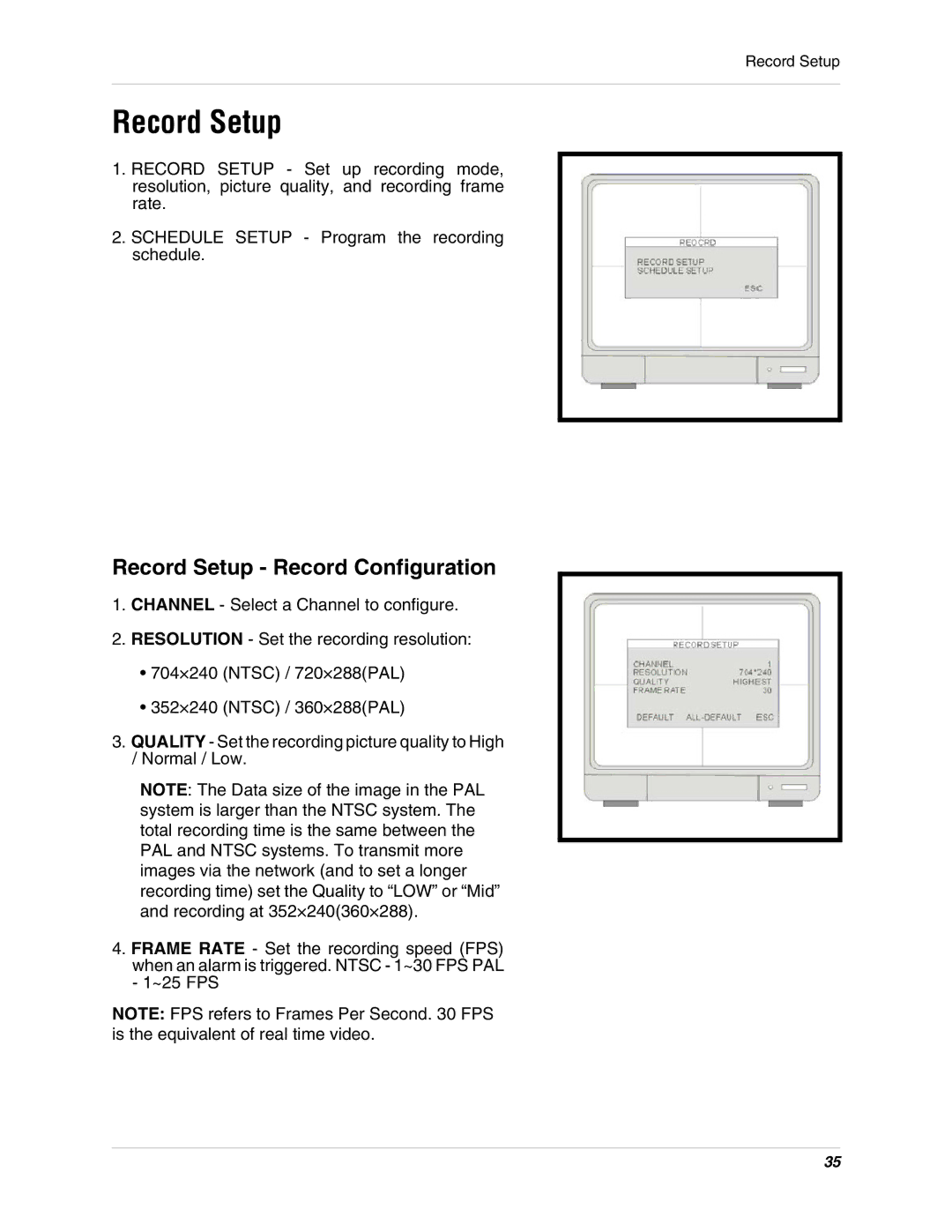 LOREX Technology L15LD400 instruction manual Record Setup Record Configuration 