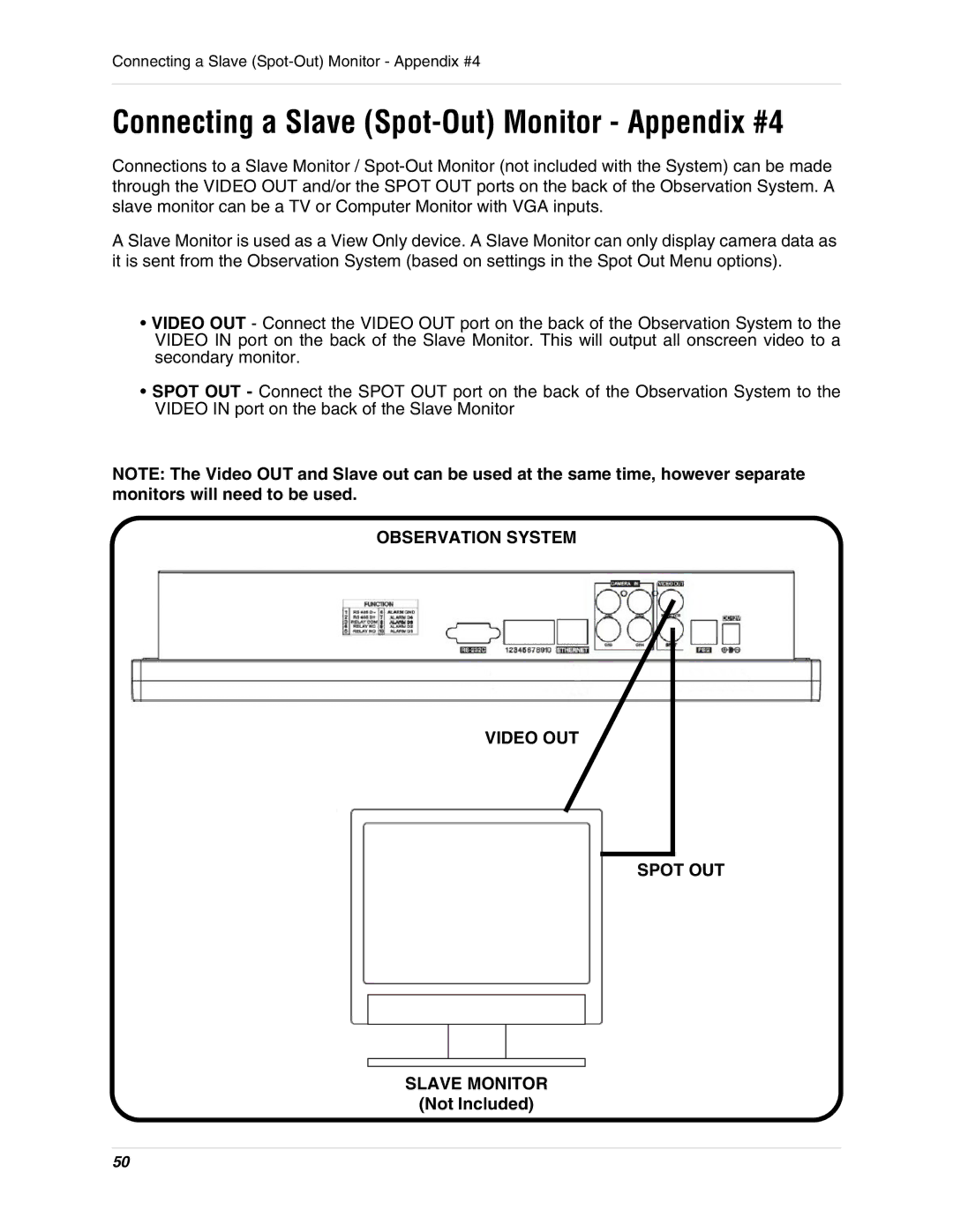 LOREX Technology L15LD400 instruction manual Connecting a Slave Spot-Out Monitor Appendix #4, Not Included 