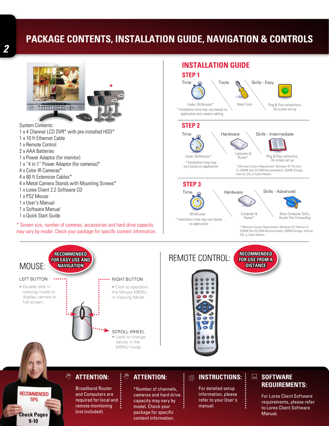 LOREX Technology L15LD420, LD17LD420 specifications Package CONTENTS, Installation GUIDE, Navigation & Controls 