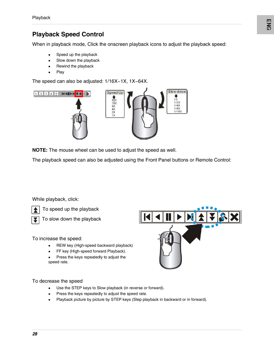 LOREX Technology L15LD420 Series, L17LD420 Series instruction manual Playback Speed Control, To decrease the speed 