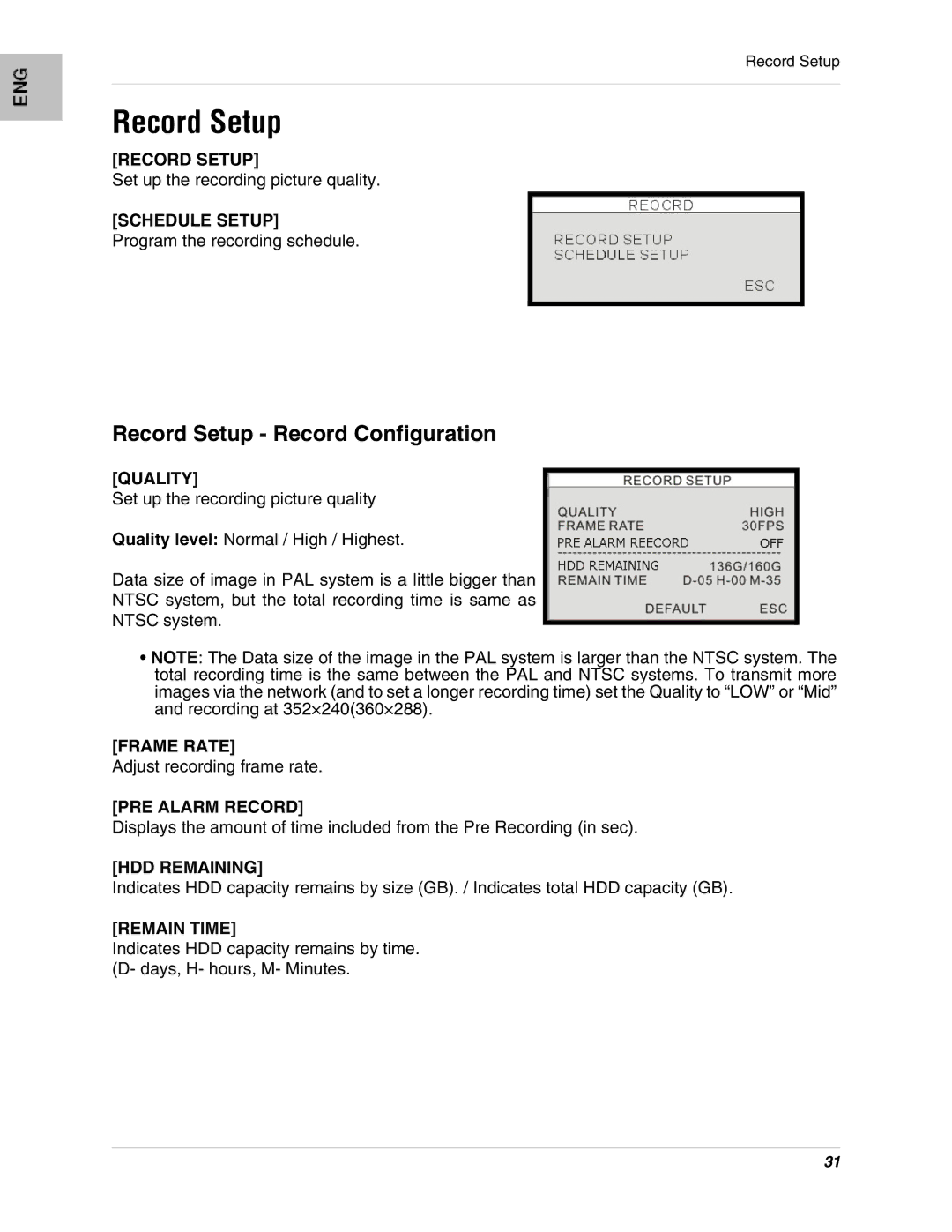 LOREX Technology L17LD420 Series, L15LD420 Series instruction manual Record Setup Record Configuration 