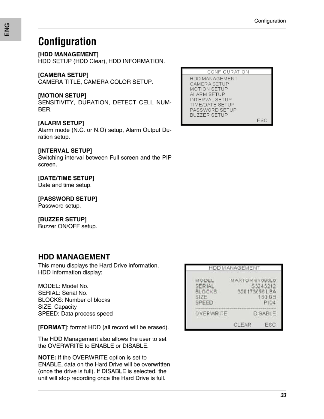 LOREX Technology L17LD420 Series, L15LD420 Series instruction manual Configuration, HDD Management 