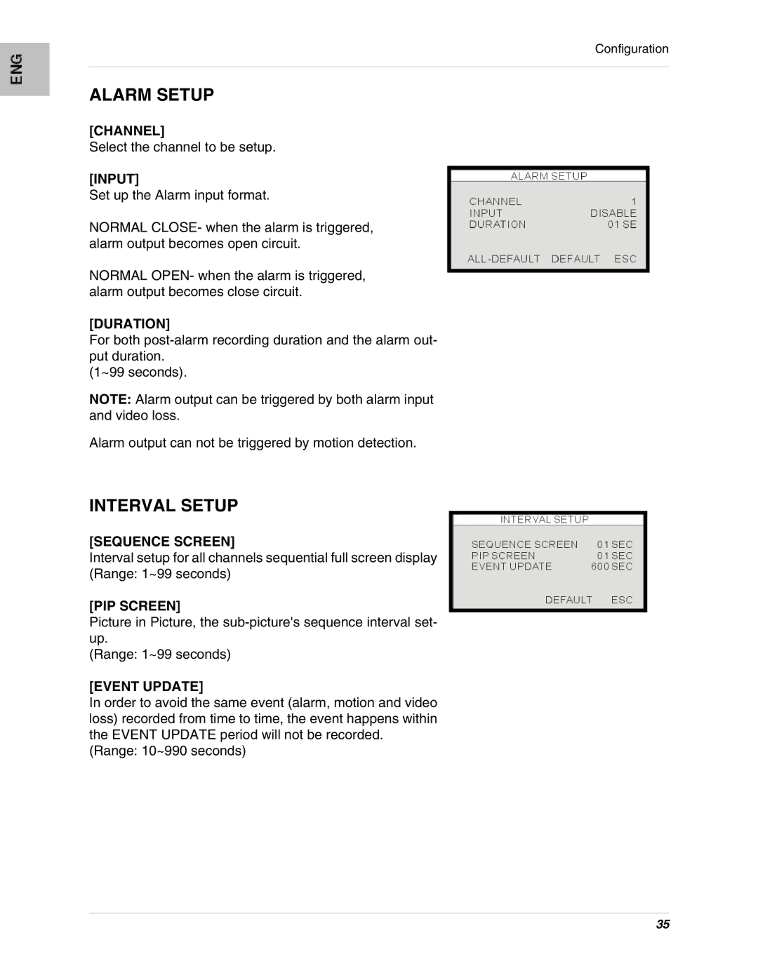 LOREX Technology L17LD420 Series, L15LD420 Series instruction manual Alarm Setup, Interval Setup 