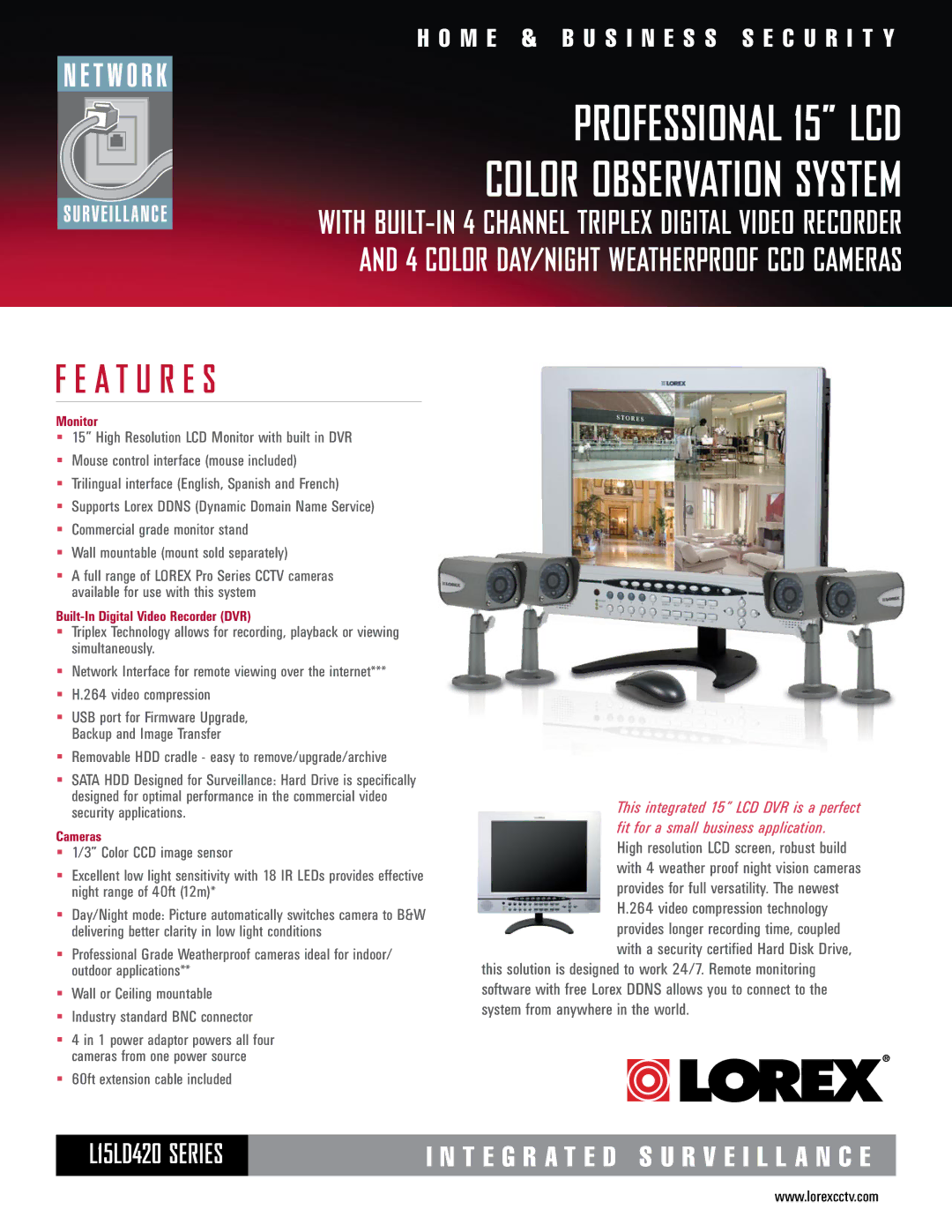 LOREX Technology L15LD424251P manual Professional 15 LCD Color Observation System 