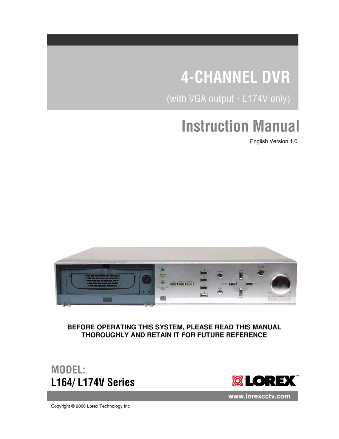 LOREX Technology L164, L174V instruction manual Channel DVR 