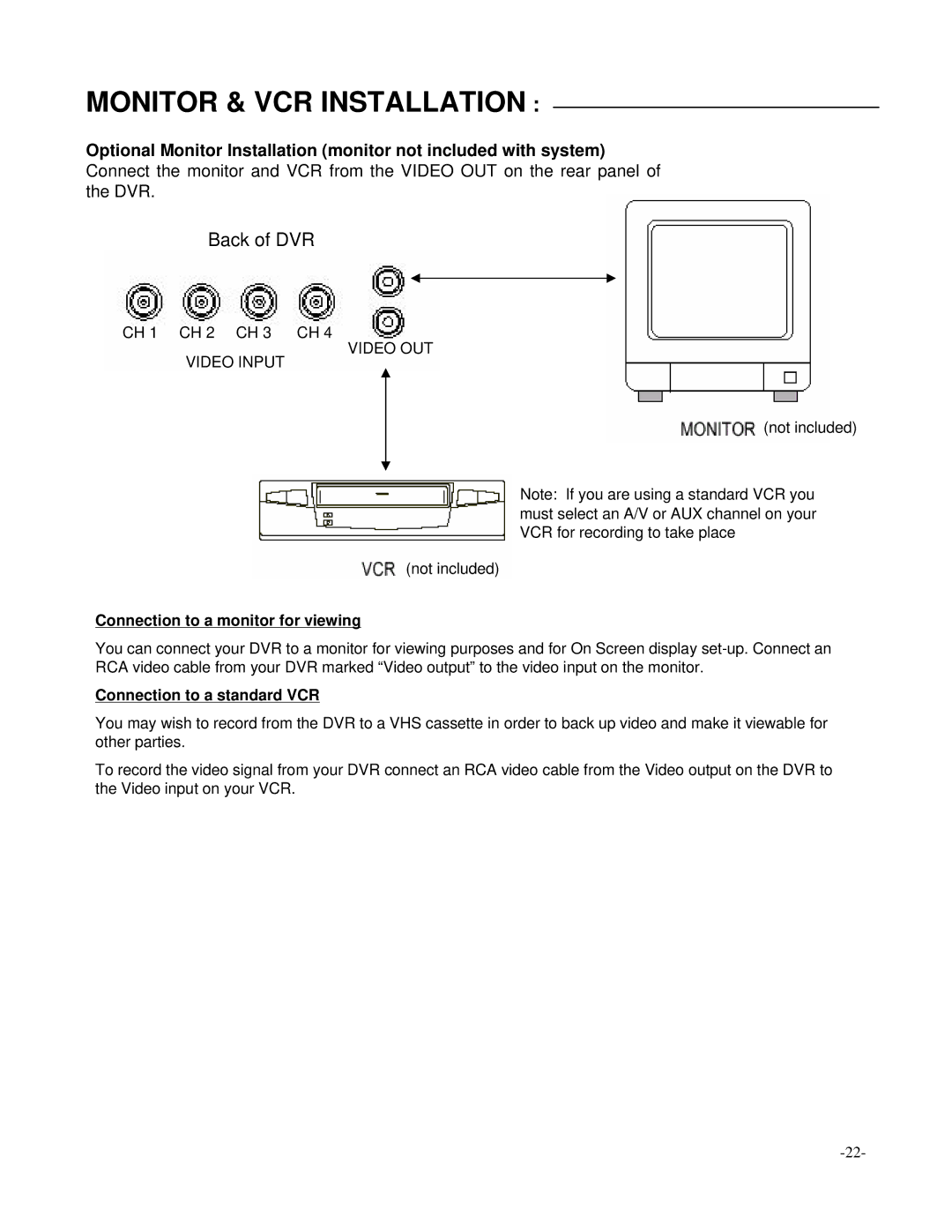 LOREX Technology L174V, L164 instruction manual Monitor & VCR Installation, Connection to a monitor for viewing 