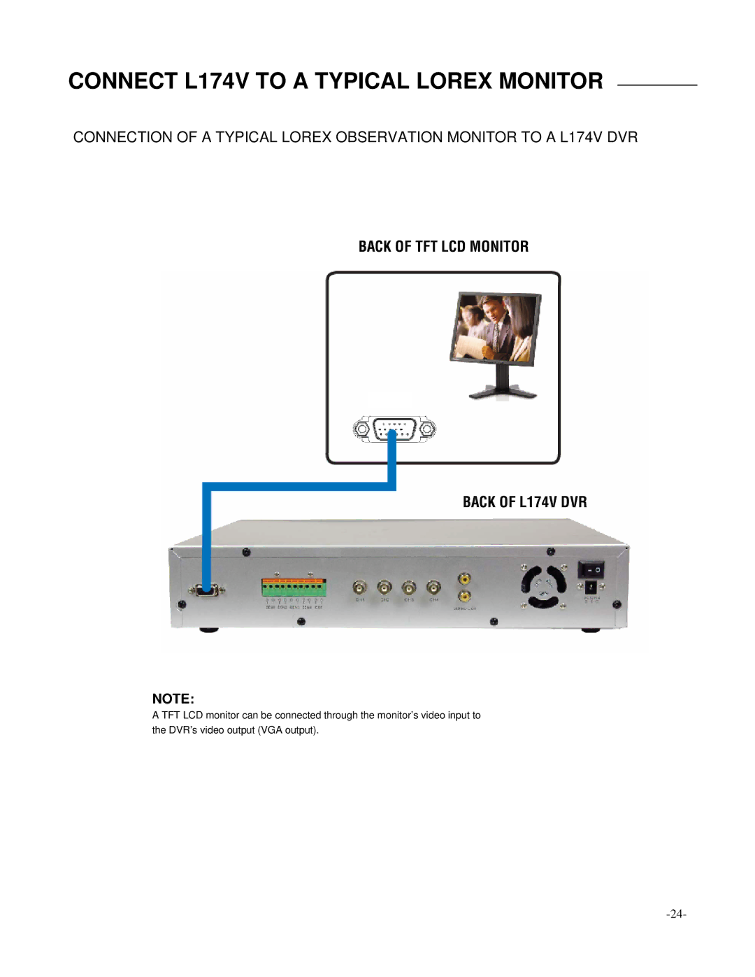 LOREX Technology L164 Connect L174V to a Typical Lorex Monitor, Back of TFT LCD Monitor Back of L174V DVR 