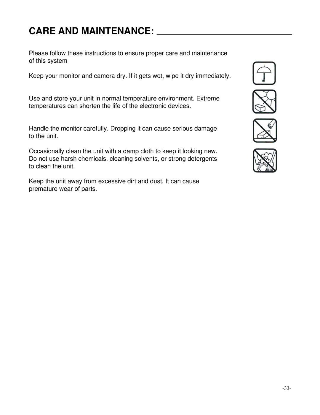 LOREX Technology L164, L174V instruction manual Care and Maintenance 