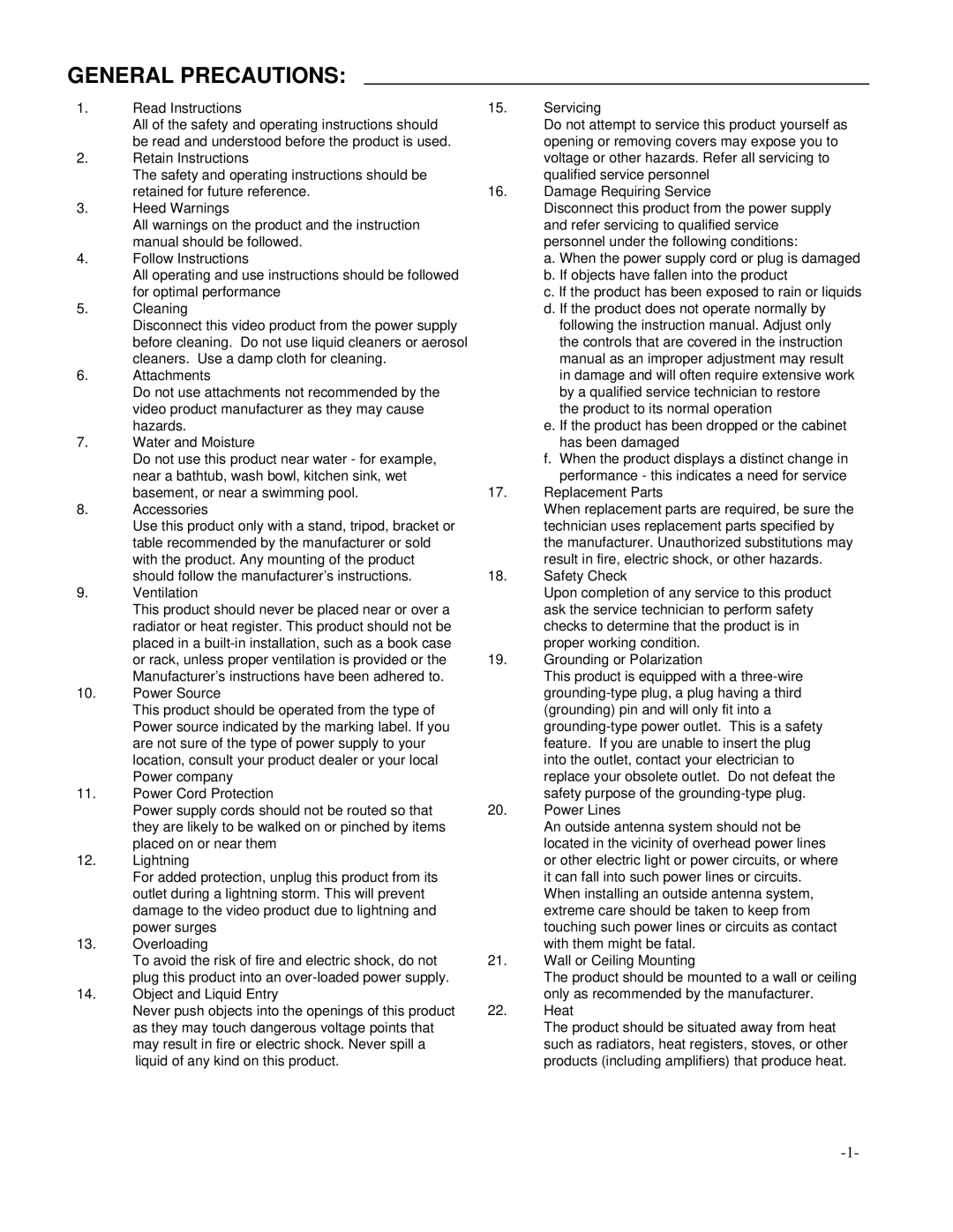 LOREX Technology L164, L174V instruction manual General Precautions 