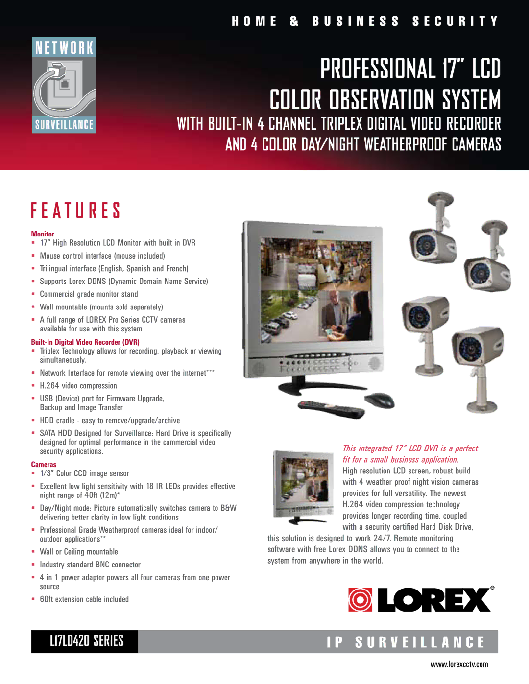 LOREX Technology L17LD420 manual Professional 17 LCD Color Observation System 