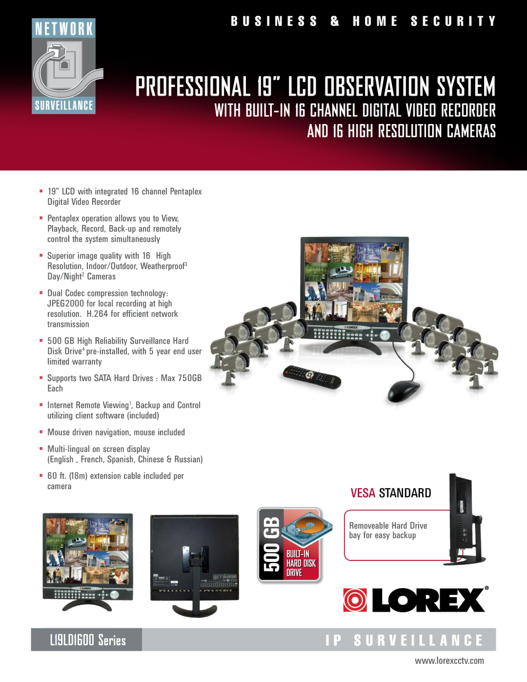 LOREX Technology L19LD1600 Series warranty Professional 19 LCD Observation System 