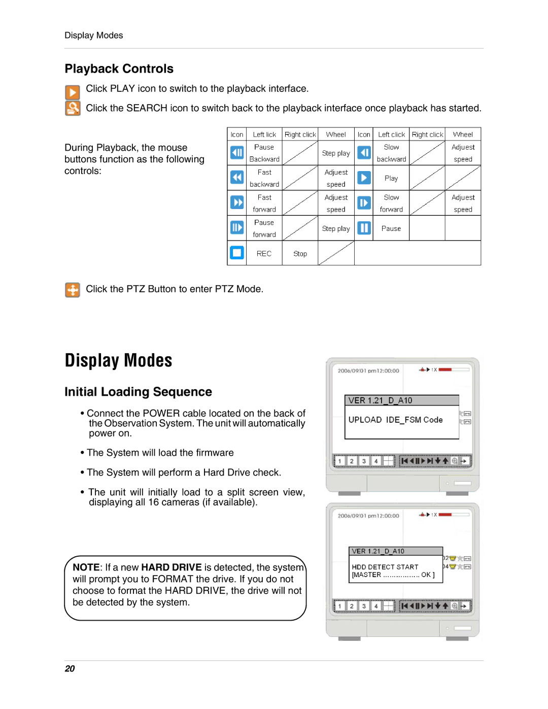 LOREX Technology L19lD1616501 instruction manual Display Modes, Playback Controls, Initial Loading Sequence 