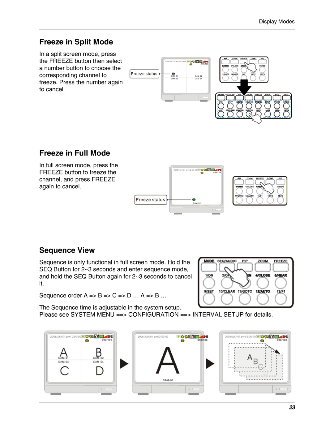 LOREX Technology L19lD1616501 instruction manual Freeze in Split Mode, Freeze in Full Mode, Sequence View 