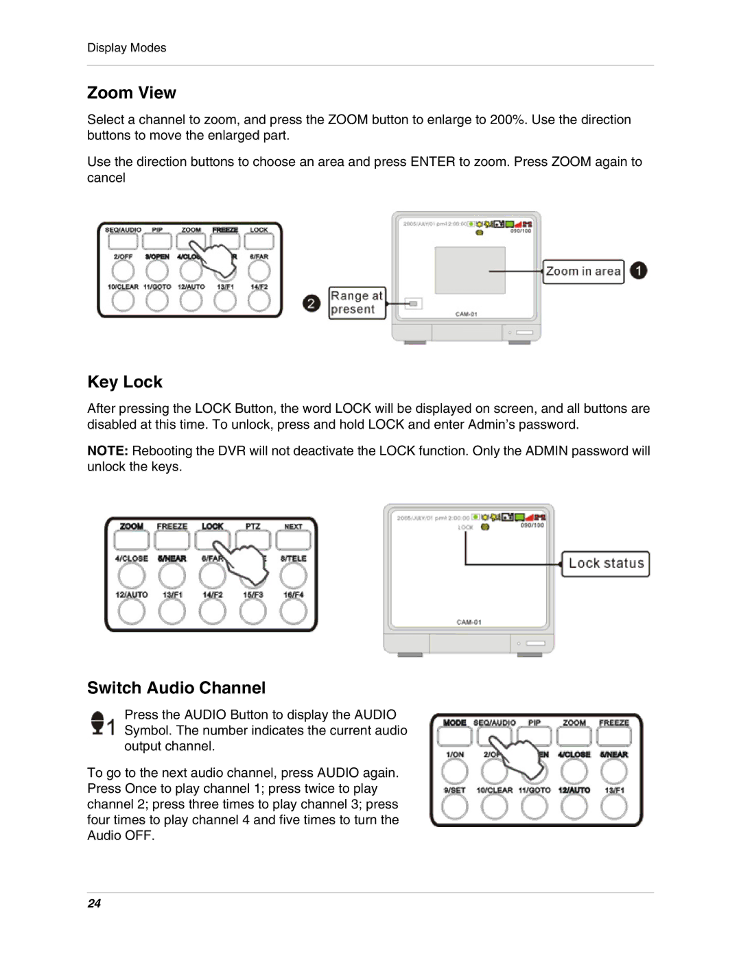 LOREX Technology L19lD1616501 instruction manual Zoom View, Key Lock, Switch Audio Channel 