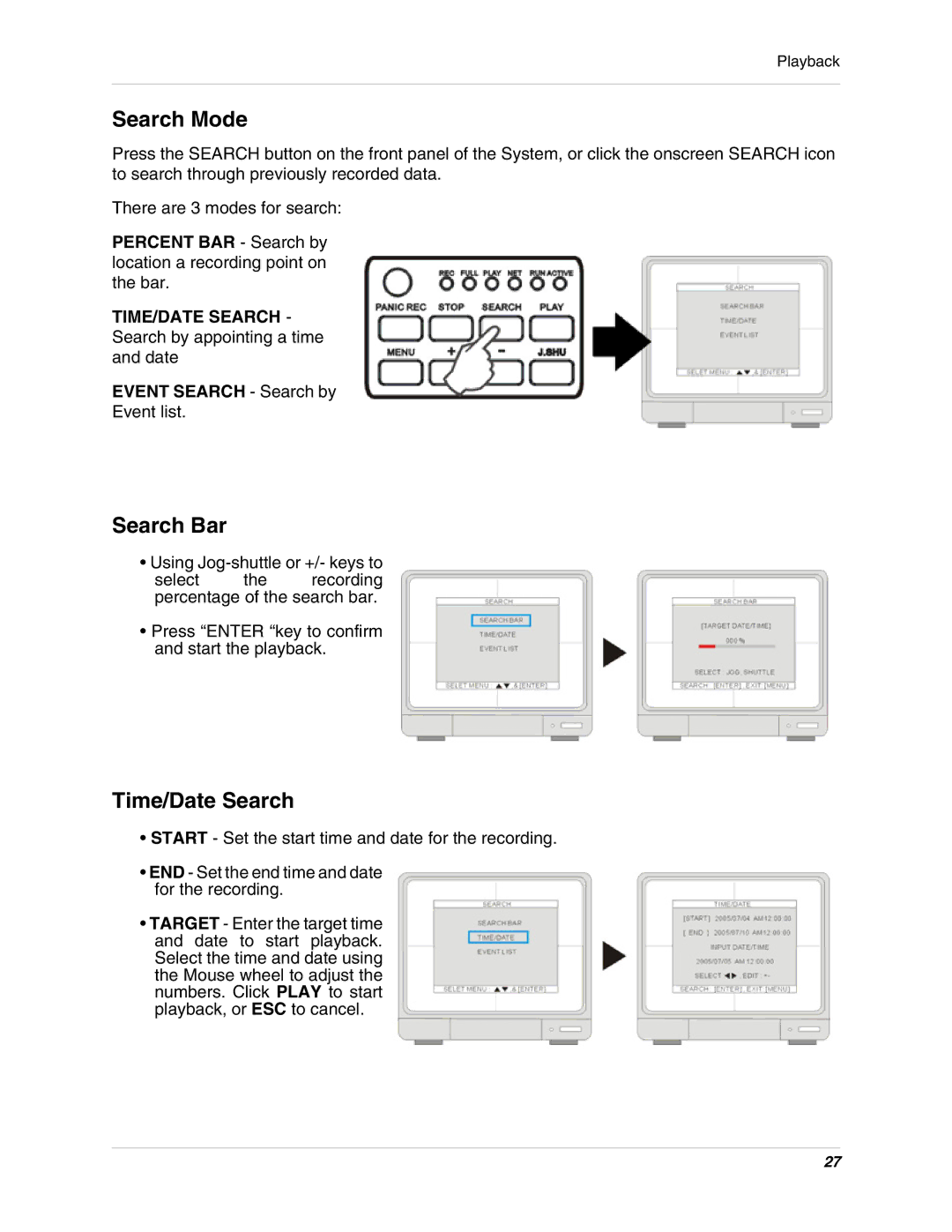 LOREX Technology L19lD1616501 instruction manual Search Mode, Search Bar, Time/Date Search, TIME/DATE Search 