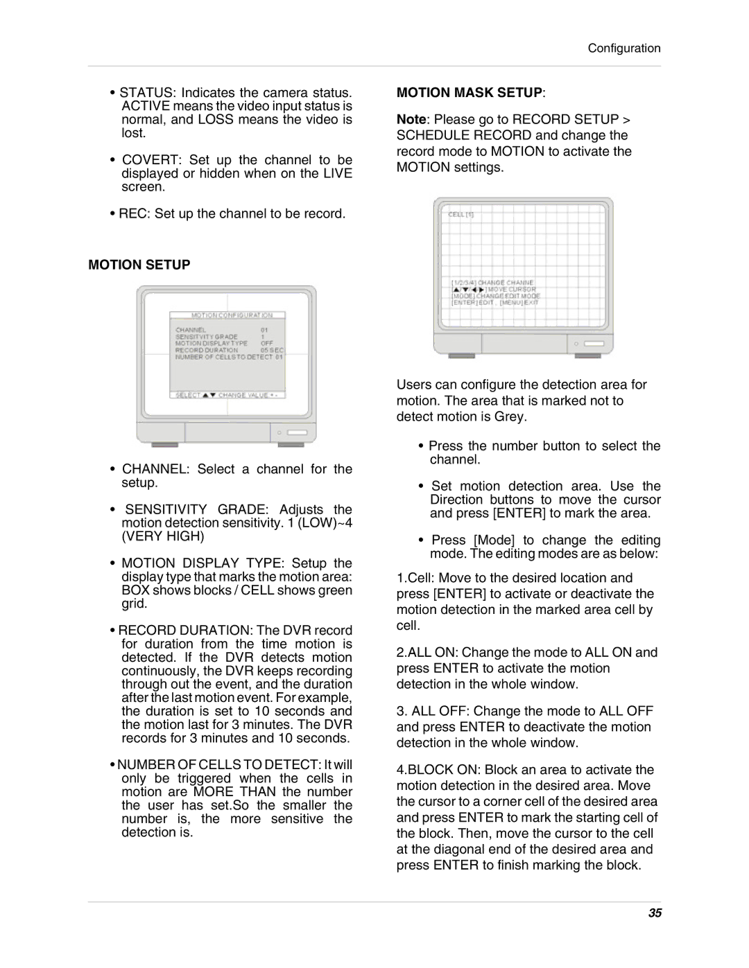 LOREX Technology L19lD1616501 instruction manual Motion Setup, Motion Mask Setup 