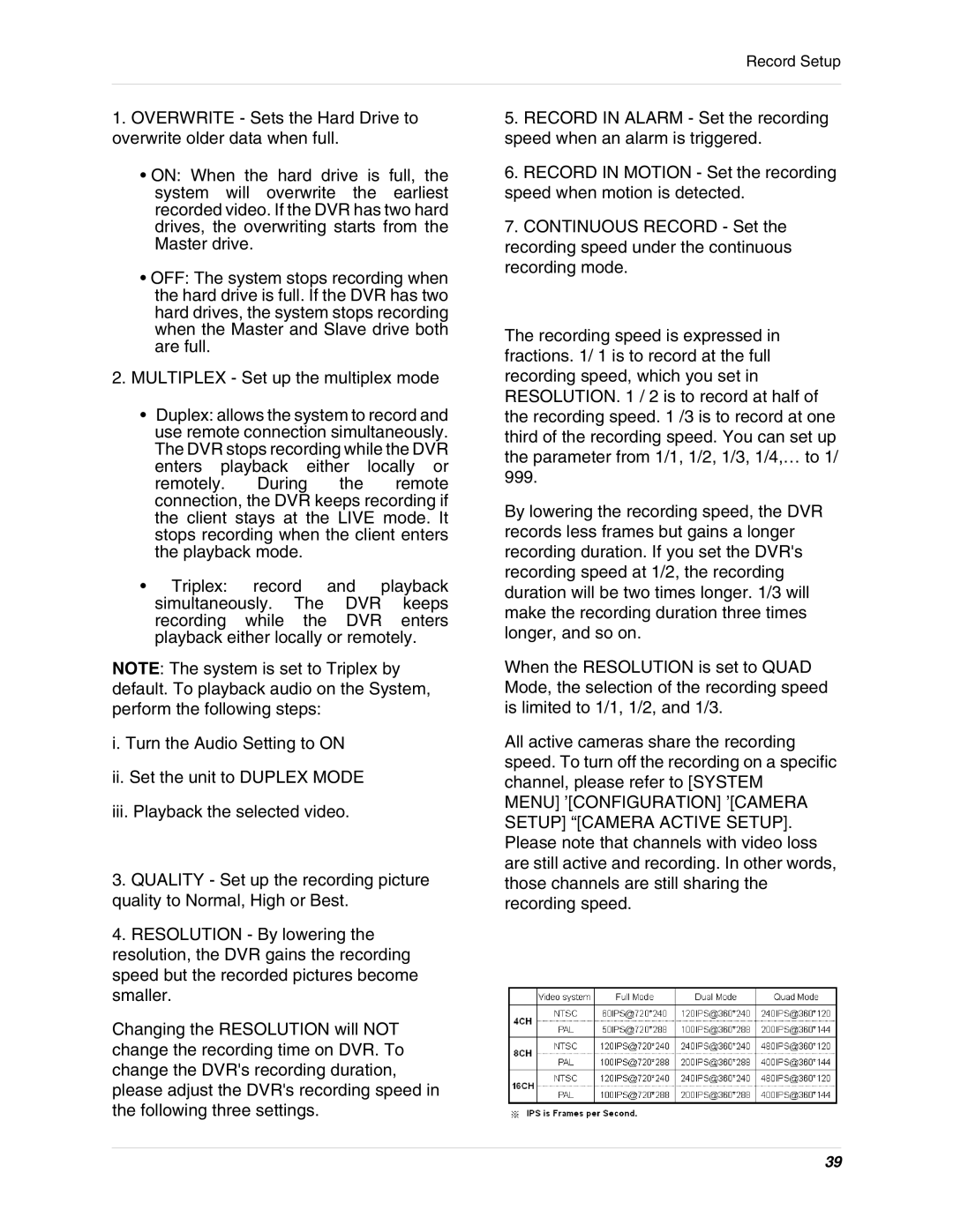 LOREX Technology L19lD1616501 instruction manual Record Setup 