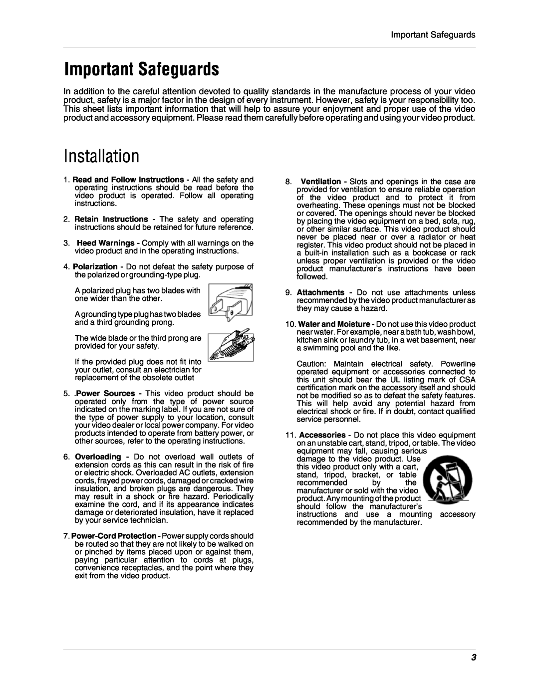 LOREX Technology L19lD1616501 instruction manual Important Safeguards, Installation 