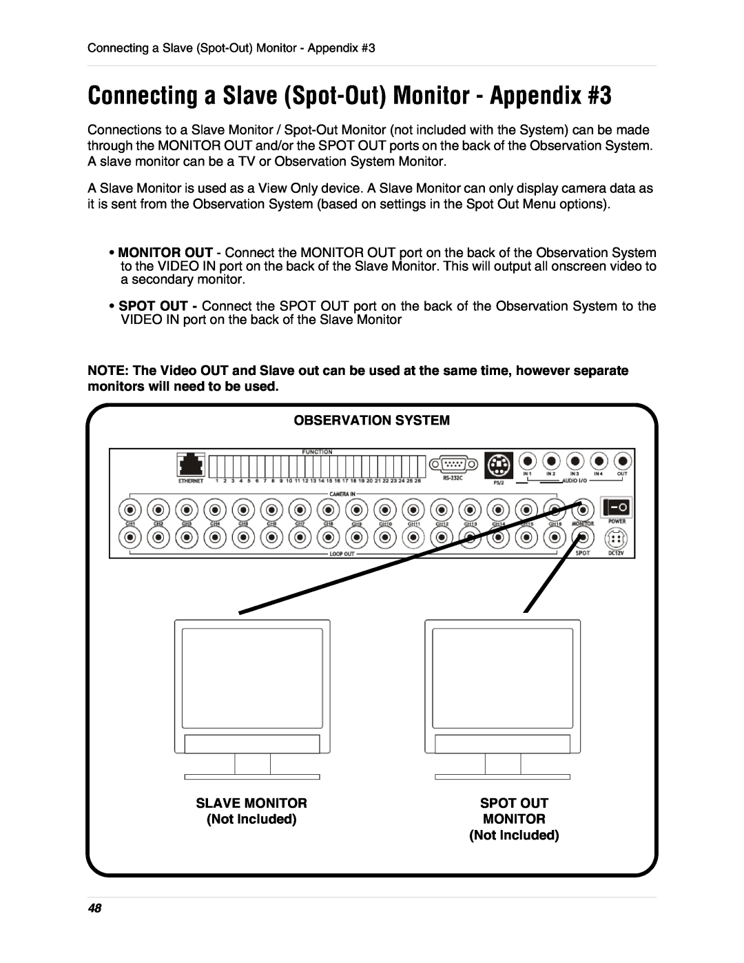 LOREX Technology L19lD1616501 instruction manual Connecting a Slave Spot-OutMonitor - Appendix #3, Observation System 