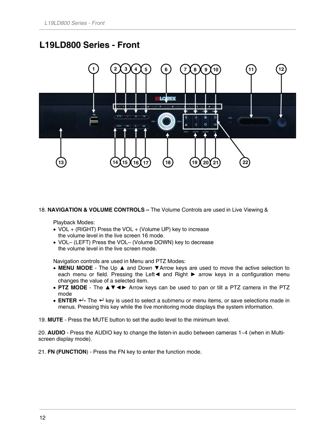 LOREX Technology L19LD800-Series instruction manual L19LD800 Series Front 