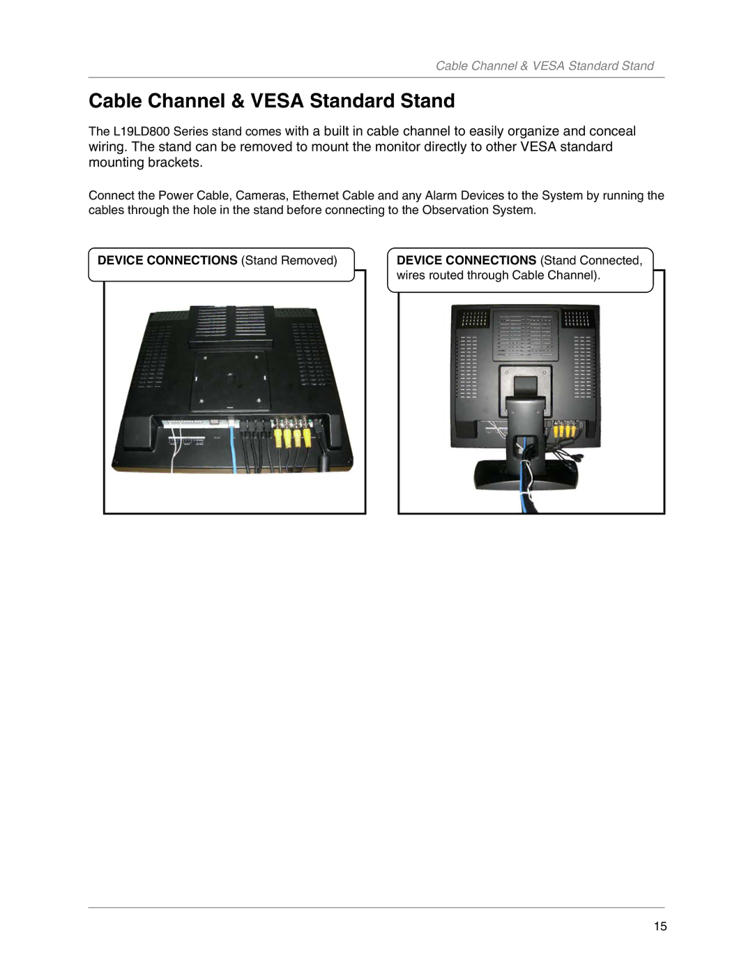 LOREX Technology L19LD800-Series instruction manual Cable Channel & Vesa Standard Stand 