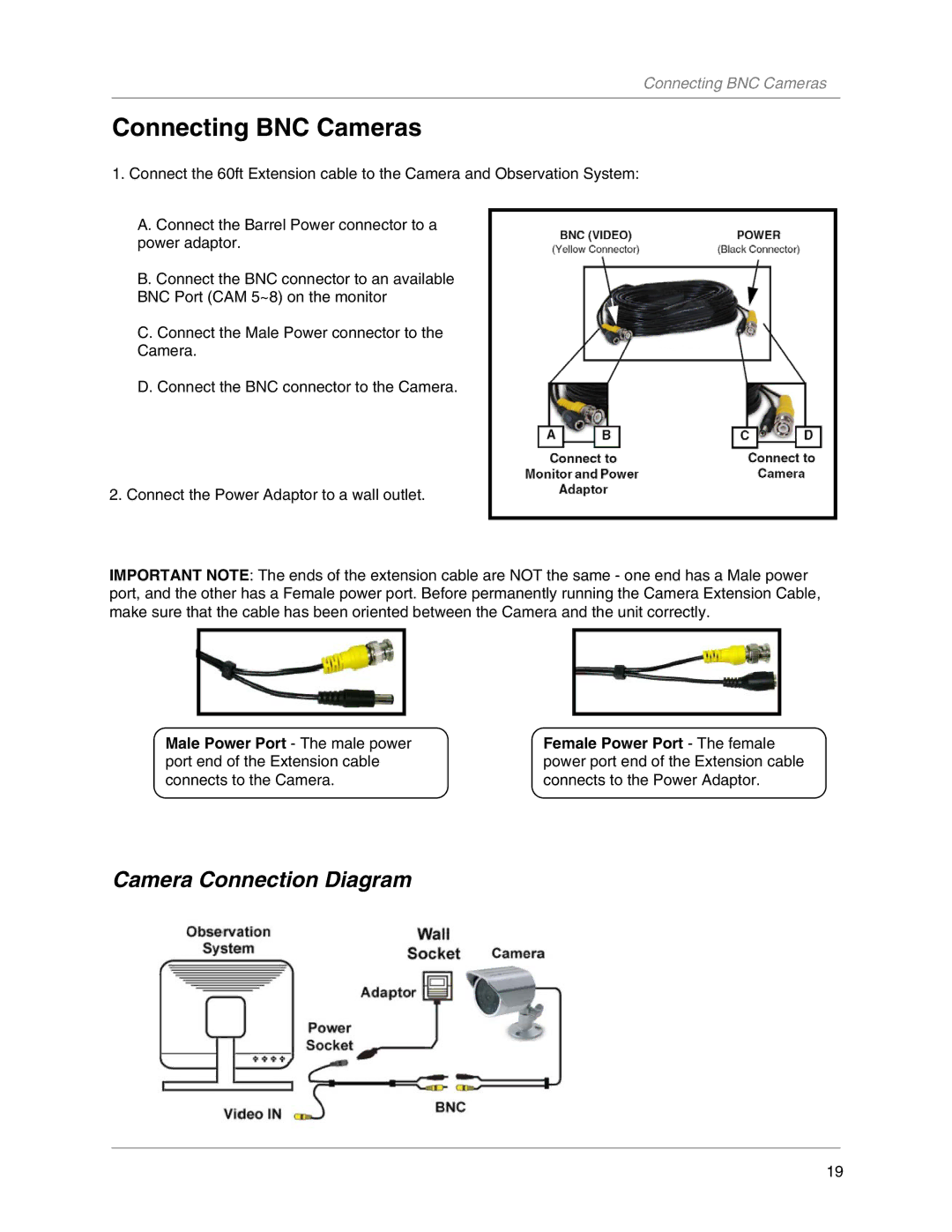 LOREX Technology L19LD800-Series instruction manual Connecting BNC Cameras, Camera Connection Diagram 