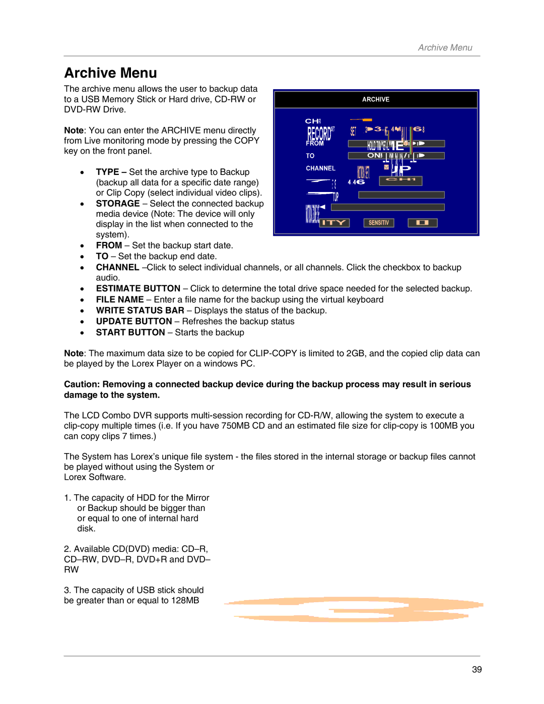 LOREX Technology L19LD800-Series instruction manual Archive Menu 