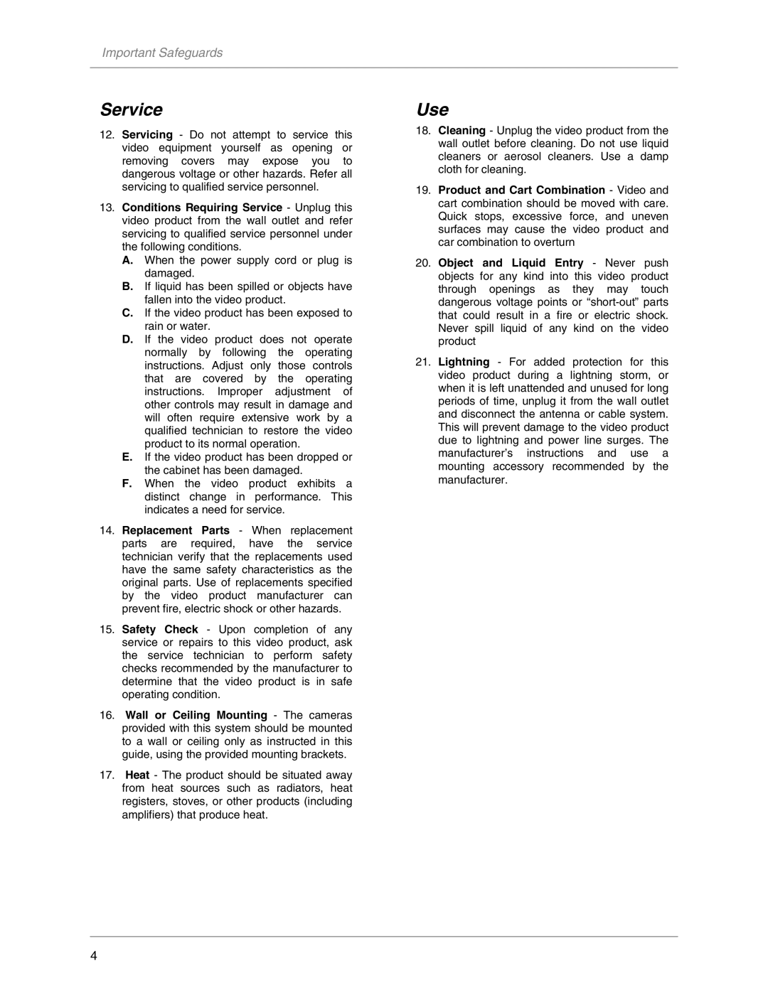 LOREX Technology L19LD800-Series instruction manual Service, Use 