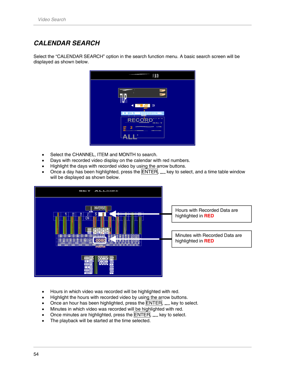 LOREX Technology L19LD800-Series instruction manual Calendar Search 