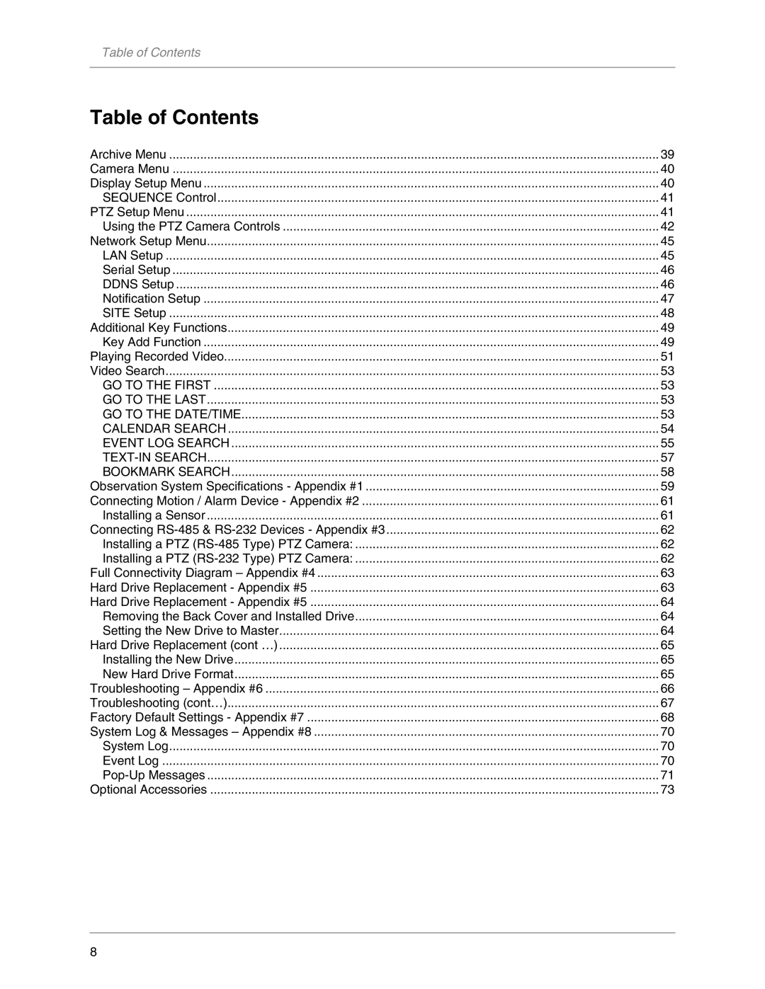 LOREX Technology L19LD800-Series instruction manual Table of Contents 