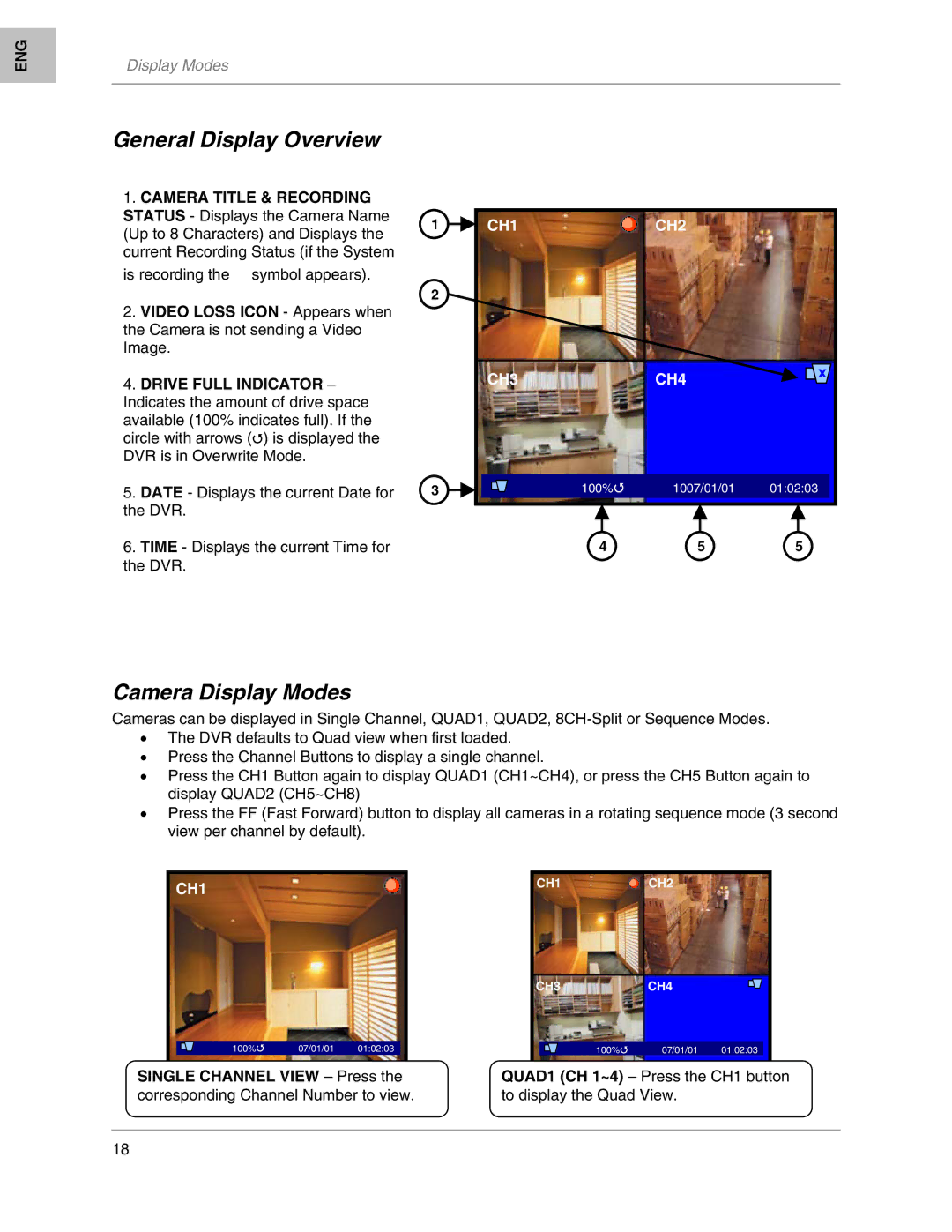 LOREX Technology L208, L204 instruction manual General Display Overview, Camera Display Modes 