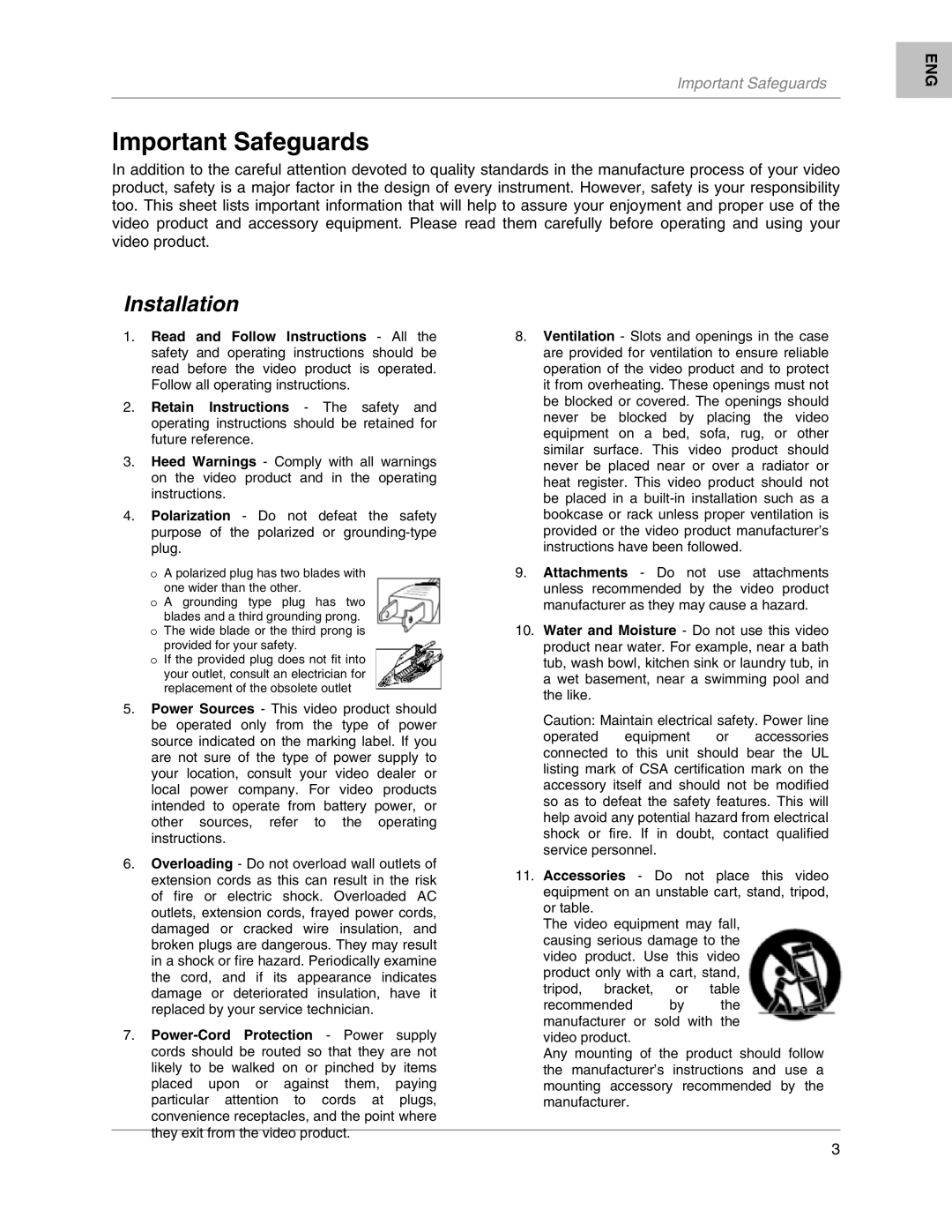 LOREX Technology L204, L208 instruction manual Important Safeguards, Installation, Eng 