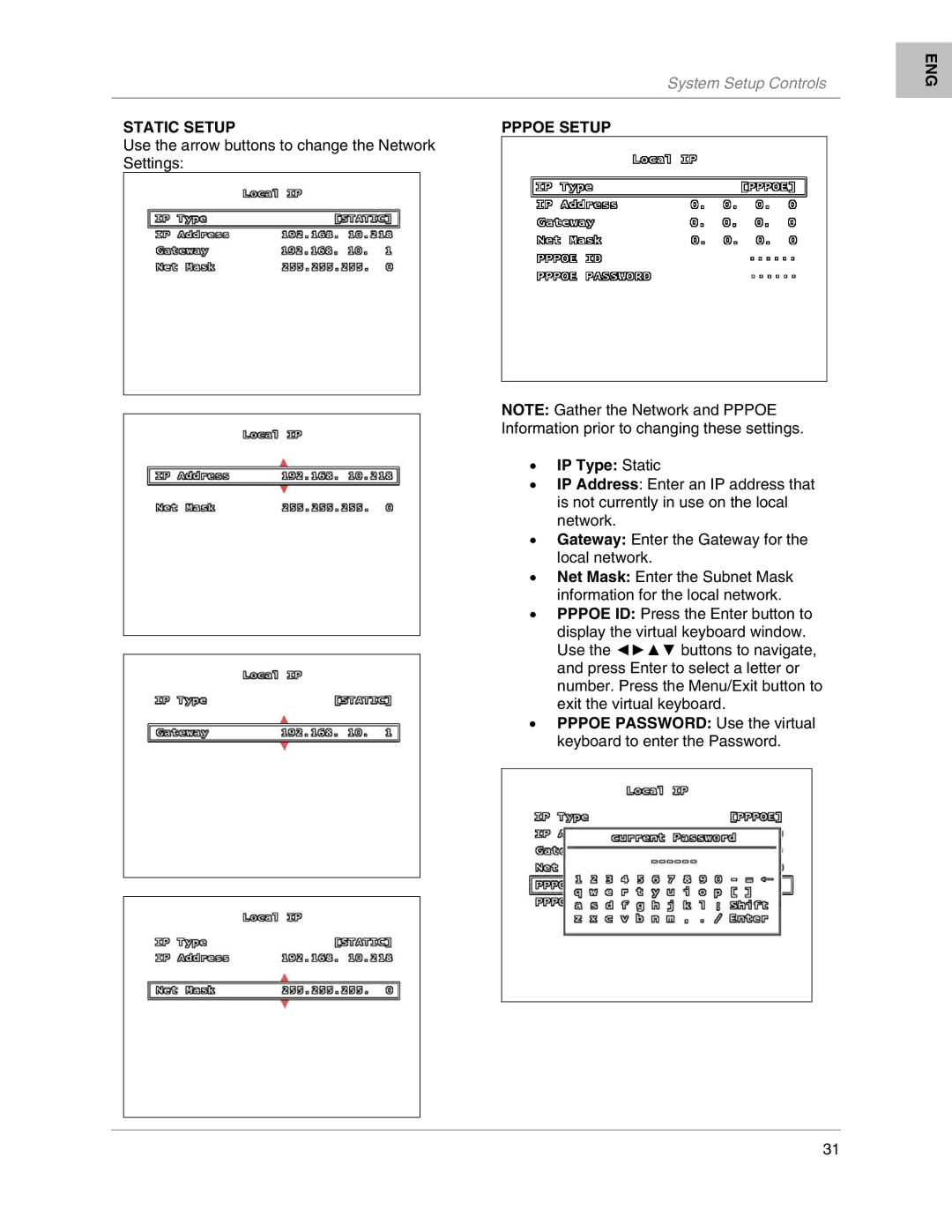 LOREX Technology L204, L208 instruction manual Static Setup Pppoe Setup 