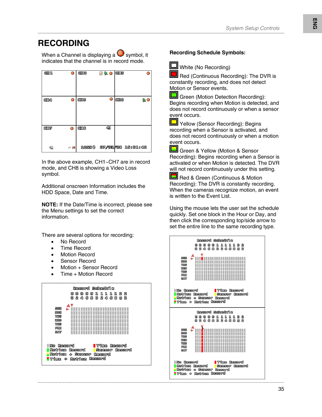 LOREX Technology L204, L208 instruction manual Recording Schedule Symbols 